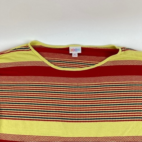 Lularoe Tshirt Womens Medium Yellow Red Striped Short Sleeve - Picture 3 of 8